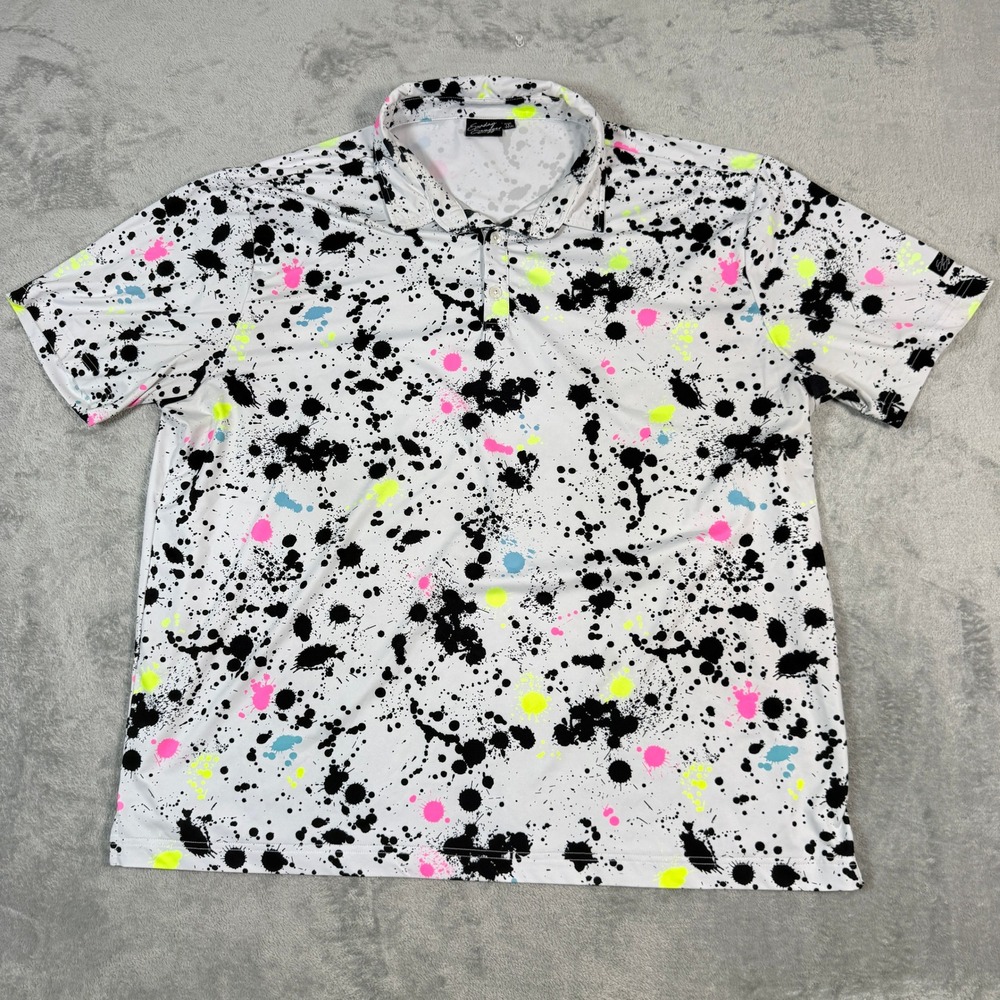 Sunday Swagger Mens 3XL Polo Shirt Paint Splatter AOP Neon Short Sleeve